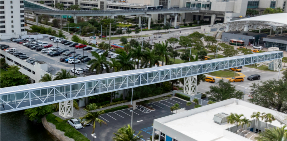 A rendering of the pedestrian bridge project that will connect Miami Freedom Park to Miami International Airport, included in a one-page fact sheet Mayor Eileen Higgins presented to USDOT officials.